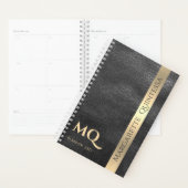 Zwart Lederen Goud Monogrammed Initialen Naam 2024 Planner (Display)