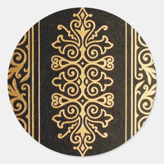 Zwart lederen goud reliëfpatroon ronde sticker (Voorkant)