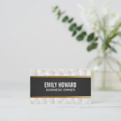 Zwart lederen goud | Witte geometrische driehoeken Visitekaartje (Staand voorkant)