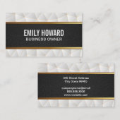 Zwart lederen goud | Witte geometrische driehoeken Visitekaartje (Voorkant / Achterkant)