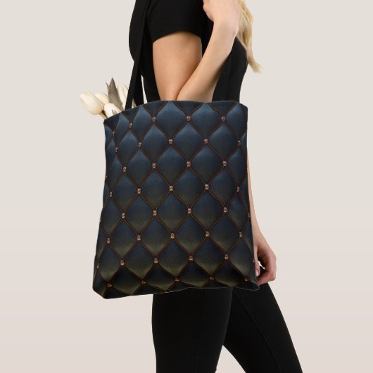 Zwart lederen gouden draad diamanten tote bag (Dichtbij)
