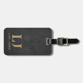 Zwart lederen Initialen Monogram Modern Bagagelabel (Voorkant horizontaal)