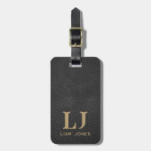 Zwart lederen Initialen Monogram Modern Bagagelabel (Voorkant verticaal)