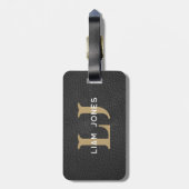 Zwart Lederen Initialen Monogrammed Modern  Bagagelabel (Achterkant verticaal)