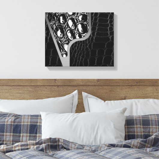 Zwart lederen krokodil textuur canvas afdruk (Insitu (Slaapkamer))