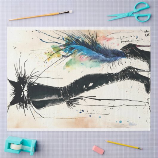 Zwart lederen laars kat modieuze decoupage tissuepapier (Craft)