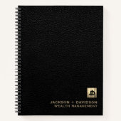 Zwart lederen luxe goudmonogram notitieboek (Voorkant)