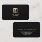 Zwart lederen luxemonogram visitekaartje (Voorkant / Achterkant)