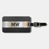 Zwart  lederen metallic zilveren streep bagagelabel (Voorkant horizontaal)