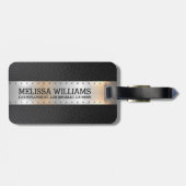 Zwart  lederen metallic zilveren streep bagagelabel (Achterkant horizontaal)