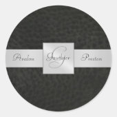 Zwart Lederen Monogram Bruiloft Sticker (Voorkant)