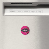 Zwart lederen monogram op roze Cheetah Magneet (Insitu (Vaatwasser))