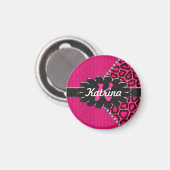 Zwart lederen monogram op roze Cheetah Magneet (Voorkant / Achterkant)