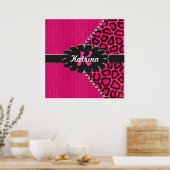Zwart lederen monogram op roze Cheetah Poster (Keuken)