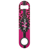 Zwart lederen monogram op roze Cheetah Speed Flessenopener (Achterkant)
