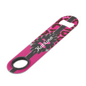 Zwart lederen monogram op roze Cheetah Speed Flessenopener (Achterkant Gekanteld)