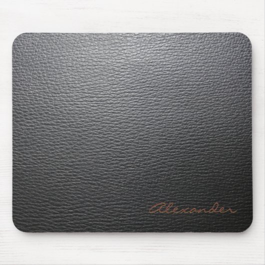 Zwart lederen patroon - Custom Monogram Muismat (Voorkant)