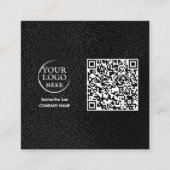 Zwart Lederen QR Code Visitekaartje Modern Logo (Voorkant)