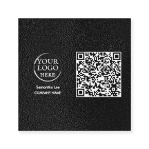 Zwart Lederen QR Code Visitekaartje Modern Logo