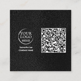 Zwart Lederen QR Code Visitekaartje Modern Logo