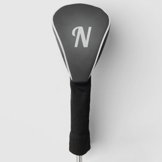 Zwart lederen textiel Monogramed Initiaal Golfheadcover (Voorkant)