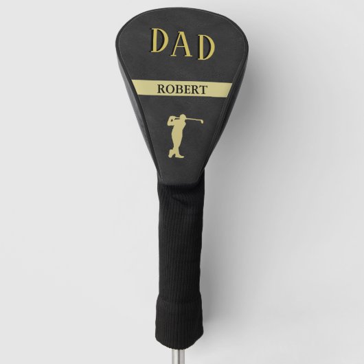 Zwart lederen textuur aangepaste DAD-naam Golfheadcover (Voorkant)