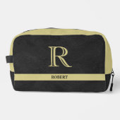 Zwart Lederen Textuur Gouden Monogram Naam Toilettasje (Voorkant)