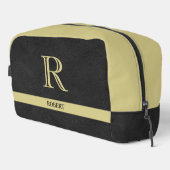 Zwart Lederen Textuur Gouden Monogram Naam Toilettasje (Rechterhoek)