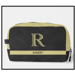 Zwart Lederen Textuur Gouden Monogram Naam Toilettasje<br><div class="desc">Gepersonaliseerd Monogram en Naam voor een heer in uw leven. Zwart lederen textuur met Gouden elegante belettering (niet echt leder). Verfijnd vaderdag cadeau idee voor vader of opa (echtgenoot / aanzienlijke andere). Zou ook een perfect vakantie- of pensioencadeau-idee kunnen zijn. Als u ontwerpassistentie of een speciaal verzoek nodig hebt, stuur...</div>