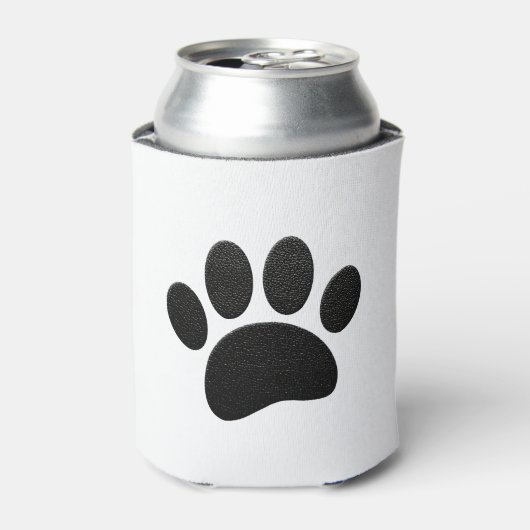 Zwart lederen textuur Hond Paw Print Blikjeskoeler (Blikje Voorkant)