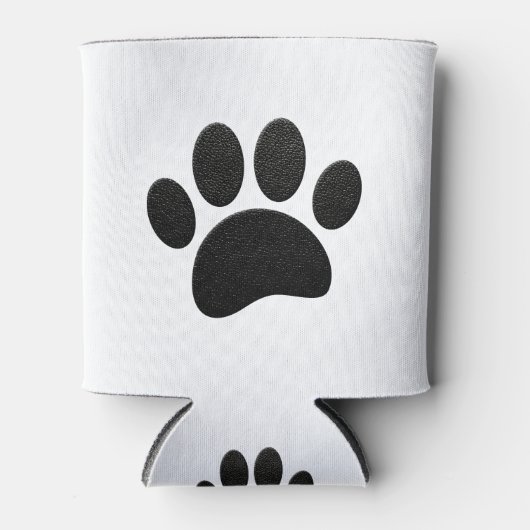 Zwart lederen textuur Hond Paw Print Blikjeskoeler (Voorkant)