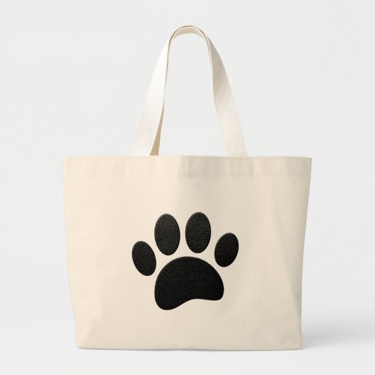 Zwart lederen textuur Hond Paw Print Grote Tote Bag (Voorkant)