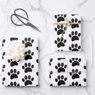 Zwart lederen textuur Hond Paw Print Inpakpapier Vel