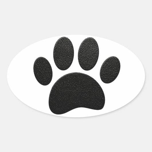 Zwart lederen textuur Hond Paw Print Ovale Sticker (Voorkant)