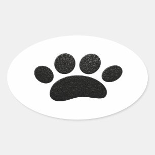 Zwart lederen textuur Hond Paw Print Ovale Sticker