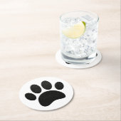 Zwart lederen textuur Hond Paw Print Ronde Kartonnen Onderzetter (Insitu)