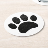 Zwart lederen textuur Hond Paw Print Ronde Kartonnen Onderzetter (Gebogen)