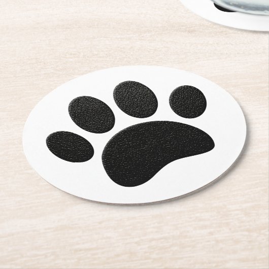 Zwart lederen textuur Hond Paw Print Ronde Kartonnen Onderzetter (Gebogen)
