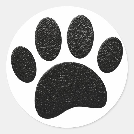 Zwart lederen textuur Hond Paw Print Ronde Sticker (Voorkant)
