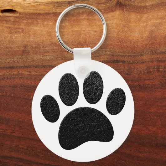 Zwart lederen textuur Hond Paw Print Sleutelhanger (Achterkant)