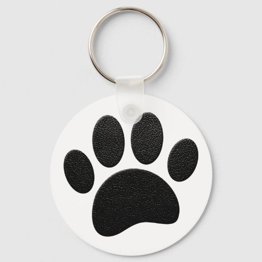 Zwart lederen textuur Hond Paw Print Sleutelhanger (Achterkant)