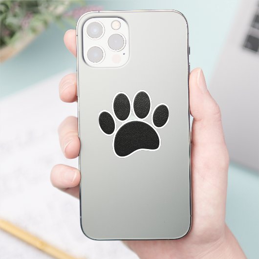 Zwart lederen textuur Hond Paw Print Sticker (Telefoon)