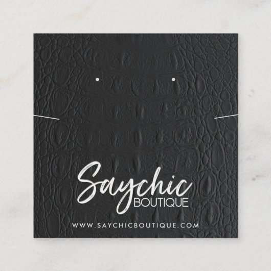 ZWART LEDEREN TEXTUUR KETTING ERING DISPLAY VIERKANTE VISITEKAARTJE (Voorkant)