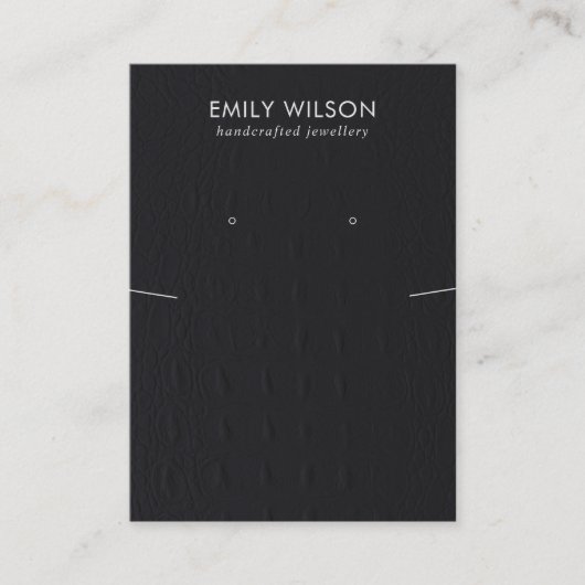 ZWART LEDEREN TEXTUUR KETTING OORBEL DISPLAY VISITEKAARTJE (Voorkant)