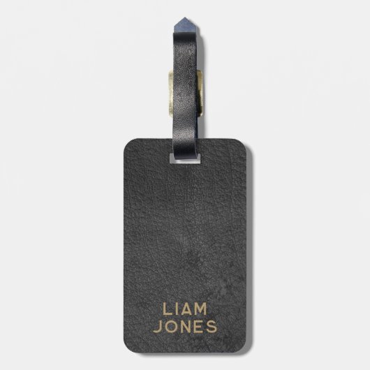 Zwart lederen textuur mannelijk Elegant  Bagagelabel (Achterkant verticaal)