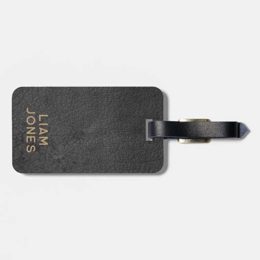 Zwart lederen textuur mannelijk Elegant Bagagelabel (Achterkant horizontaal)