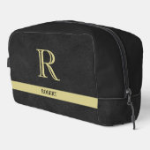Zwart lederen textuur Trim Goud Monogram Naam Toilettasje (Rechterhoek)
