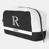 Zwart lederen textuur Trim Wit Monogram Naam Toilettasje (Rechterhoek)