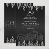 Zwart lederen zilveren motorfiets 29e verjaardag kaart (Voorkant / Achterkant)