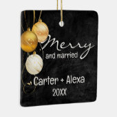 Zwart leer eerste kerst getrouwd keramisch ornament (Rechts)